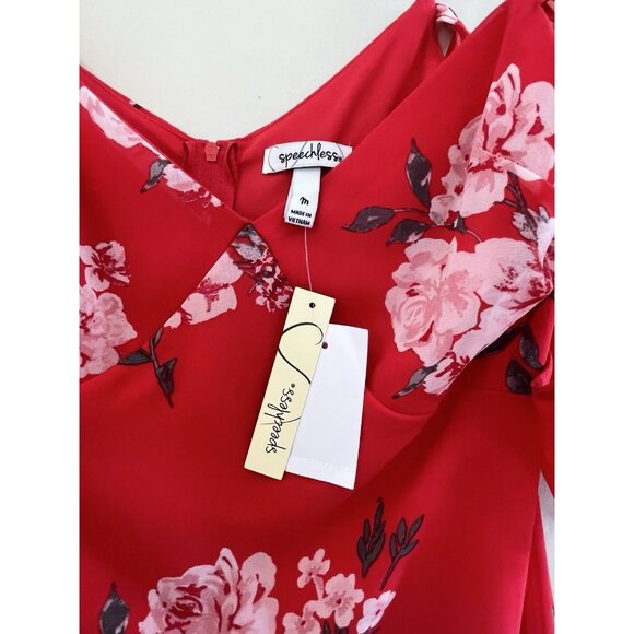 Speechless‎ Red Floral Midi Dress NWT Sz M, High-low Hem, Ruffles, Fairy - Picture 7 of 12